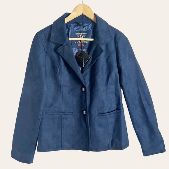 A. Collezioni Women’s Navy Blue Suede Two Button Blazer Jacket Size S - Picture 1 of 11